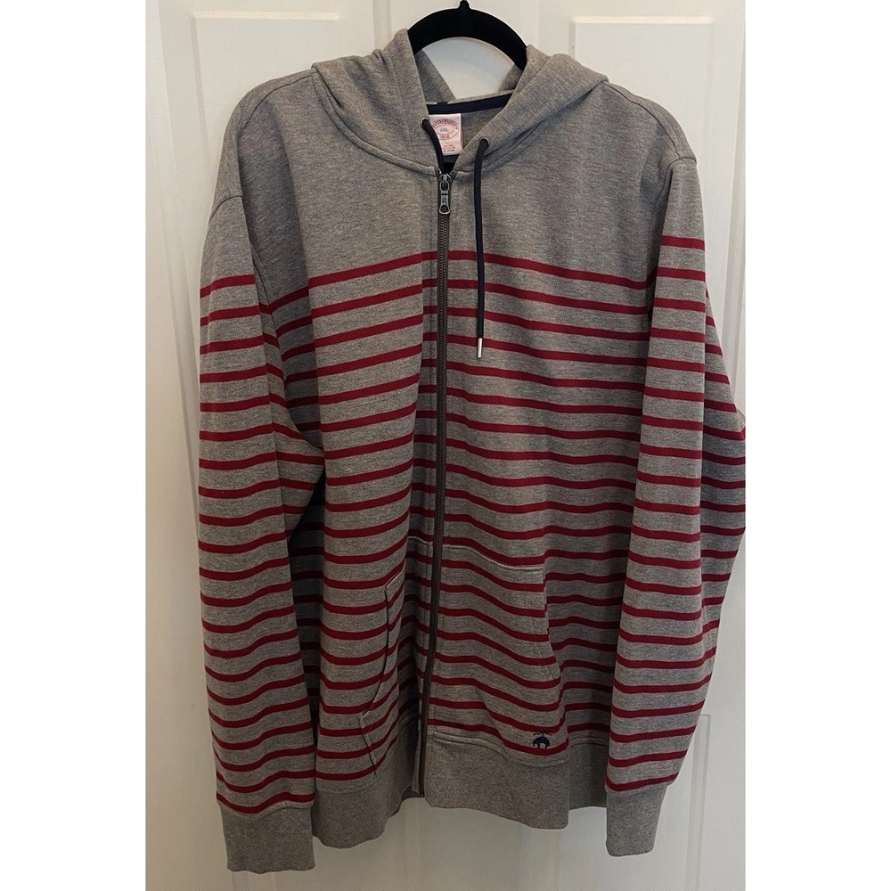 Brooks Brothers Grey Red Mariner Stripe Full Zip Hoodie Jacket Mens XXL - Picture 2 of 8